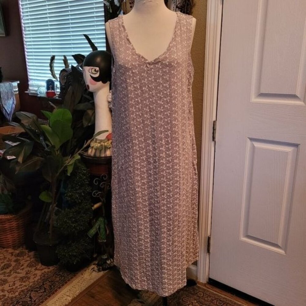 LOGO Lori Goldstein Midi Dress Eyelet Gray White Side Slit Casual Sleeveless XL